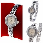 101a Ekskluzywny damski srebrny zegarek błyszczący cyrkonie klasyk