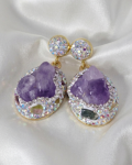 1939b Kolczyki królewskie perła ametyst pozłacane 14K kamień naturalny wiszące