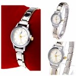 4793 Zegarek srebrno złoty modułowy stal nierdzewna na gumce rozciągliwy 