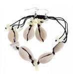 br74 Zestaw bransoletka + kolczyki na sznurku muszelka lato plaża wakacje