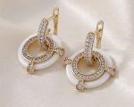 2843 Kolczyki złote pozłacane wiszące 14K cyrkonie 