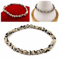 358 Bransoletka naturalny kamień dalmatyński na gumce jubilerskiej 