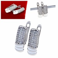 0406 Srebrne kolczyki pozłacane cyrkonie białym Xuping wiszące 