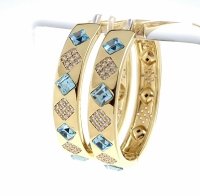 sz183 Kolczyki złote pozłacane 14k wiszące koła 3,5cm Austrian Crystal 