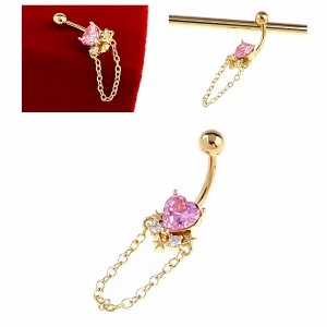Zlatý pozlacený piercing do pupíku 14k se zirkony