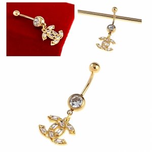 Gold plated belly button ring 14k with zirconia