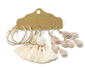 Golden earrings silk flowers