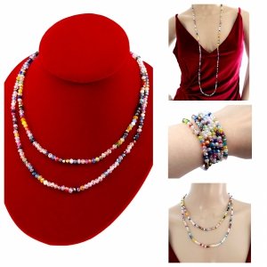 Necklace with sparkling glass crystals on a jewelry elastic chain