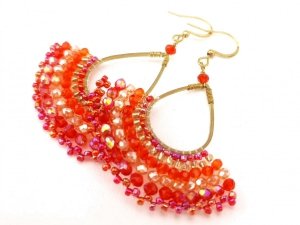 Golden earrings silk flowers