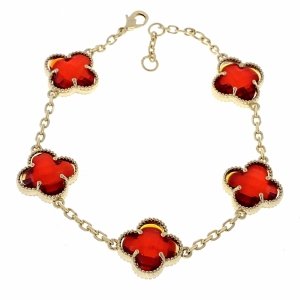 1480 Bransoletka elegancka złota 19+2cm pozłacana 14k cyrkonie koniczyna marokańska