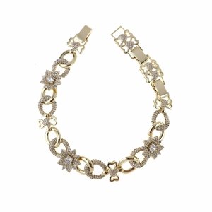 3183 Bransoletka elegancka złota 16+2+2cm pozłacana 14k cyrkonie Austrian Crystal 
