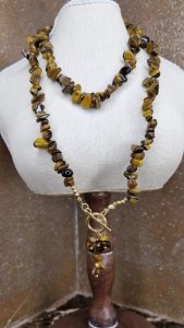 1229h Naszyjnik naturalny kamień tygrysie oko 73cm stal chirurgiczna 