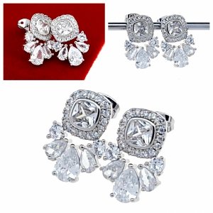 4511  Kolczyki srebrne pozłacane białym złotem wtyczki cyrkonie 