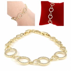 1735 Bransoletka złota elegancka 19cm cyrkonie pozłacana 14k Viki Lady 