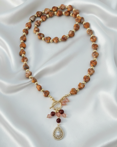 3736k Naszyjnik jaspis cesarski kamień naturalny 60cm stal chirurgiczna nierdzewna