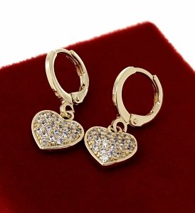 3942 Kolczyki złote pozłacane wiszące 14K serce cyrkonie