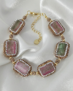 371a Bransoletka 20+5cm kamień naturalny pozłacana 14k 