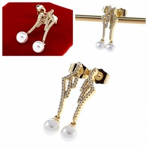 906 Kolczyki złote pozłacane wiszące 14K Xuping  perła cyrkonie