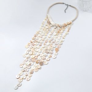 x01 Naszyjnik sznurek bawełniany, długi chwost 45+5cm boho