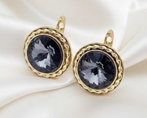 1269 Kolczyki złote pozłacane wiszące 14K cyrkonie Austrian Crystal