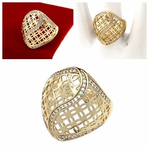 4232 Pierścionek złoty błyszczący cyrkonie pozłacany 14k 