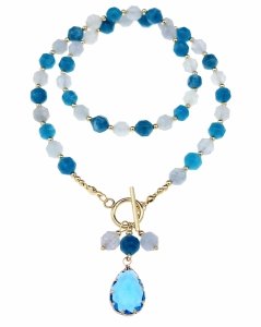 1921b Naszyjnik dolomit kamień naturalny 50cm stal chirurgiczna nierdzewna naszyjnik