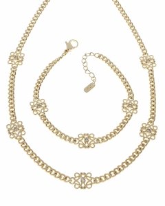 op163 Komplet złoty pozłacany 14k naszyjnik 40+5cm, bransoletka 17+3cm wzór grecki