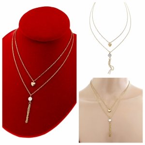 2002 Złoty łańcuszek podwójny stal chirurgiczna 40-45+5cm celebrytka naszyjnik serce