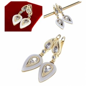 0531 Kolczyki złote pozłacane cyrkonie wiszące 14K Xuping 