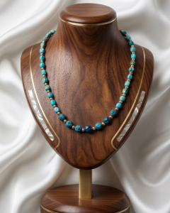 1988L Naszyjnik jaspis cesarski kamień naturalny 50+5cm stal chirurgiczna nierdzewna