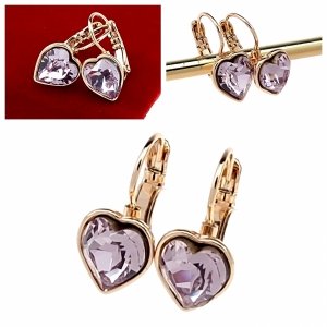 4268 Kolczyki złote Austrian Crystal cyrkonia pozłacane 18k Xuping wiszące serce 