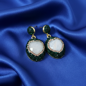 1229j Kolczyki złote pozłacane wiszące 14K jadeit kamienie naturalne