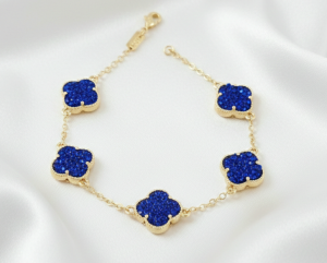 645 Bransoletka elegancka złota 18+2cm pozłacana 14k cyrkonie koniczyna marokańska