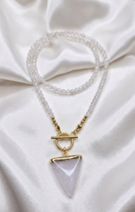 1328g Naszyjnik naturalny kamień kryształ górski 43cm stal chirurgiczna 