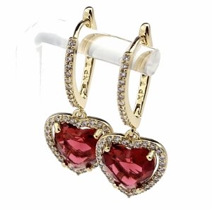 1915h Kolczyki złote pozłacane wiszące 14K cyrkonie serce