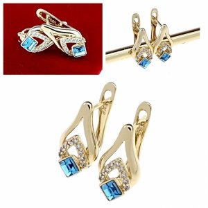 107a Kolczyki złote pozłacane cyrkonie wiszące 14K Xuping Austrian Crystal
