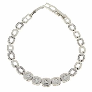 4539 Bransoletka srebrna cyrkonie 19,5cm pozłacana białym złotem Xuping