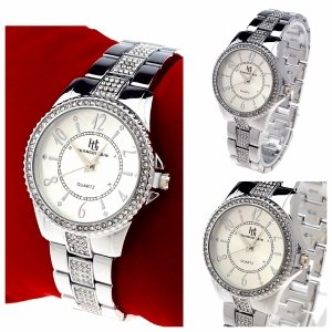 4813 Ekskluzywny damski srebrny zegarek błyszczący cyrkonie klasyk