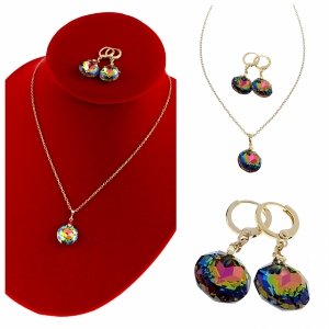 4806 Złoty komplet kolczyki łańcuszek 40+5 naszyjnik pozłacany 14k Swaro Austrian Crystal