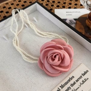 Pas66 Naszyjnik choker 35+5cm perełki róża 