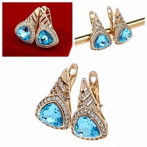 731 Kolczyki złote Austrian Crystal cyrkonia pozłacane 18k Xuping wiszące 