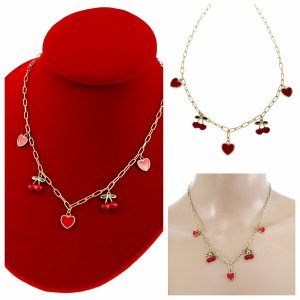 @4858 Złoty łańcuszek naszyjnik 45+5 stal chirurgiczna 316L nierdzewna serce wiśnie