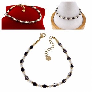 026h Bransoletka złota kamień hematyt naturalny 17+3 stal chirurgiczna 316L nierdzewna kryształki