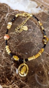 1936j Bransoletka kamienie naturalne mix kamieni 16+5cm stal chirurgiczna 316L nierdzewna 