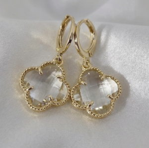 3453 Kolczyki złote pozłacane wiszące 14K koniczyna marokańska