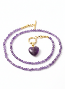 59L Naszyjnik ametyst kamień naturalny 45cm stal chirurgiczna nierdzewna naszyjnik