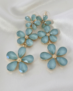 1959 Kolczyki złote pozłacane wiszące 14K cyrkonie kwiatki 