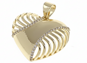 1413f Złota zawieszka błyszcząca pozłacana 14k serce cyrkonie