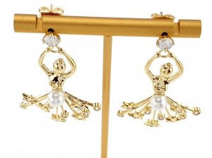 827 Kolczyki złote cyrkonia pozłacane 14k wiszące srebrny sztyft 925