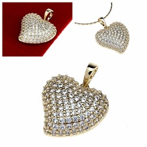 3008a Złota zawieszka cyrkonie błyszcząca pozłacana 14k Xuping serce